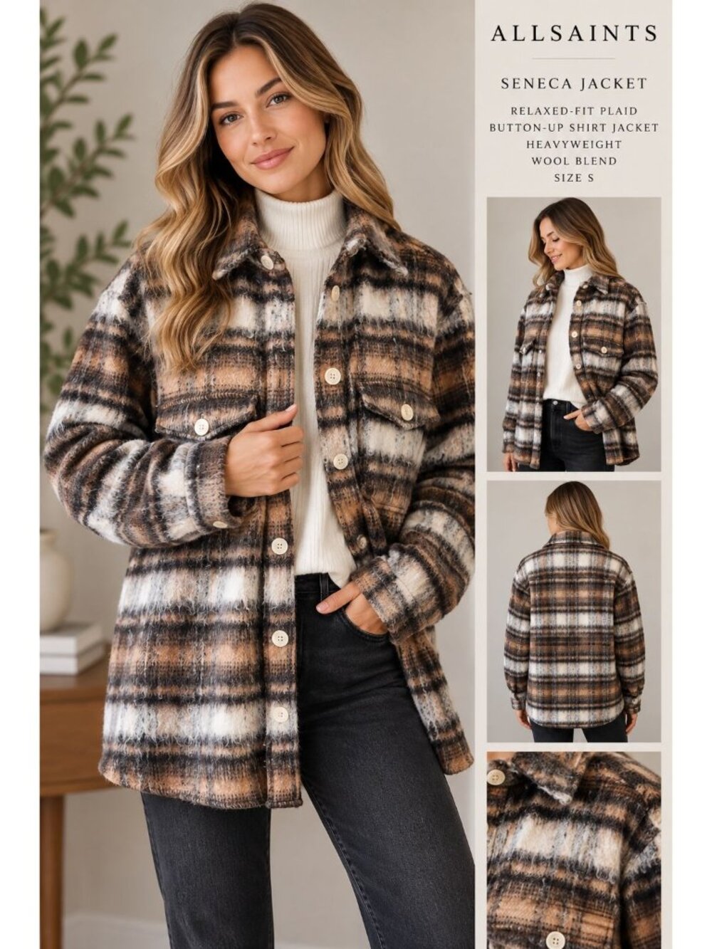 AllSaints Seneca Jacket relaxed-fit plaid button-up shirt  Heavyweight jacket S